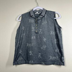 Liz‎ Claiborne Golf Sleeveless Polo Shirt Medium Gray 100 Cotton Graphic Design